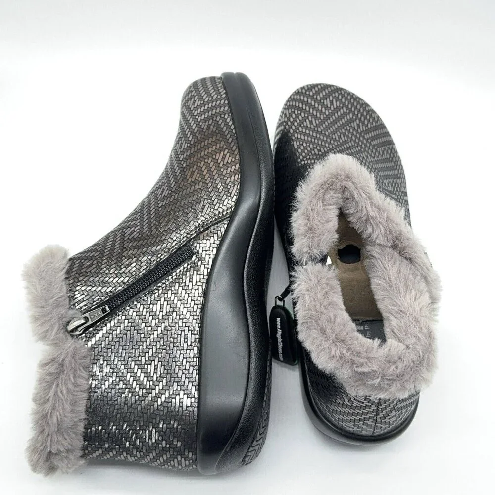 Alegria Leather Ankle Boots Meri Faux Fur Water Resistant Pewter Dazzler US 9 - Picture 5 of 10